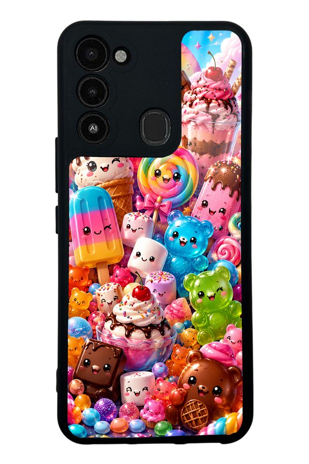 Tecno Spark 8C Glossy Phone Case with Kawaii Candy Party Design