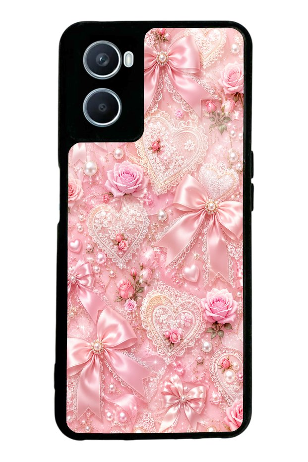 Oppo A96 Pink Lace Romance Design Glossy Phone Case
