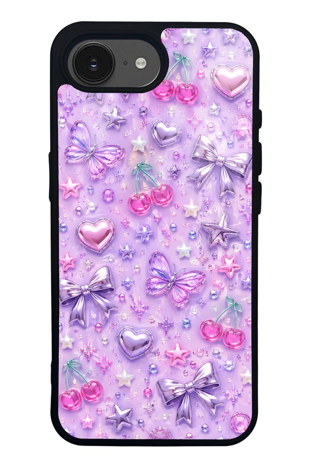 iPhone 16E Glossy Phone Case with Lilac Charm Pop Design