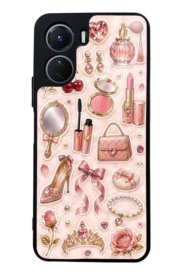 Vivo Y16 Glossy Phone Case with Rose Gold Glam Design