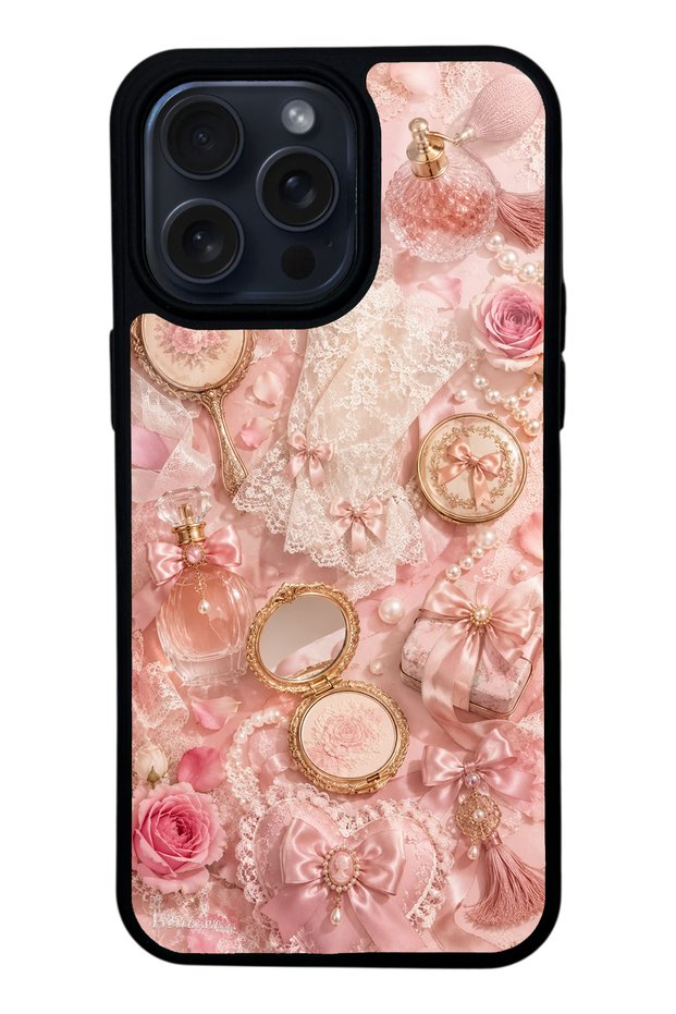 iPhone 15 Pro Max Glossy Phone Case with Vintage Rose Vanity Design