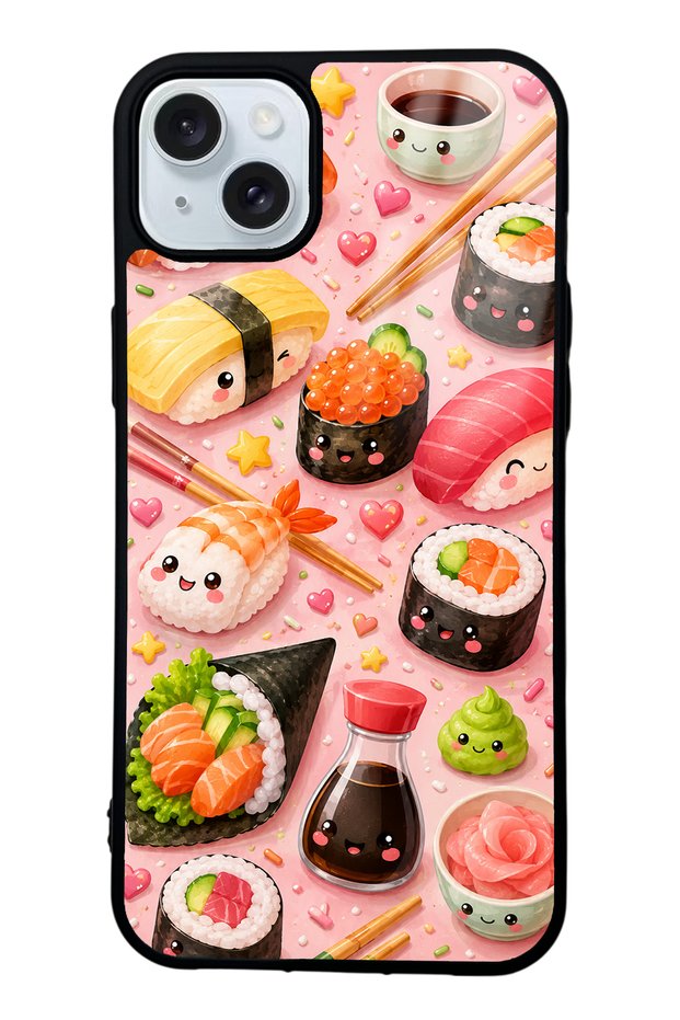 iPhone 15 Plus Sushi Love Club Design Glossy Phone Case