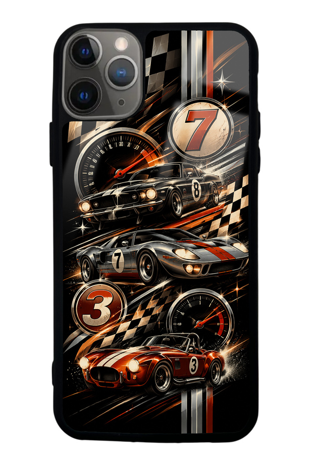 iPhone 11 Pro Max Glossy Phone Case with Retro Speed Icons Design