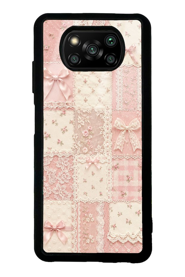 Xiaomi Poco X3 Glossy Phone Case with Pink Lace Patchwork Design