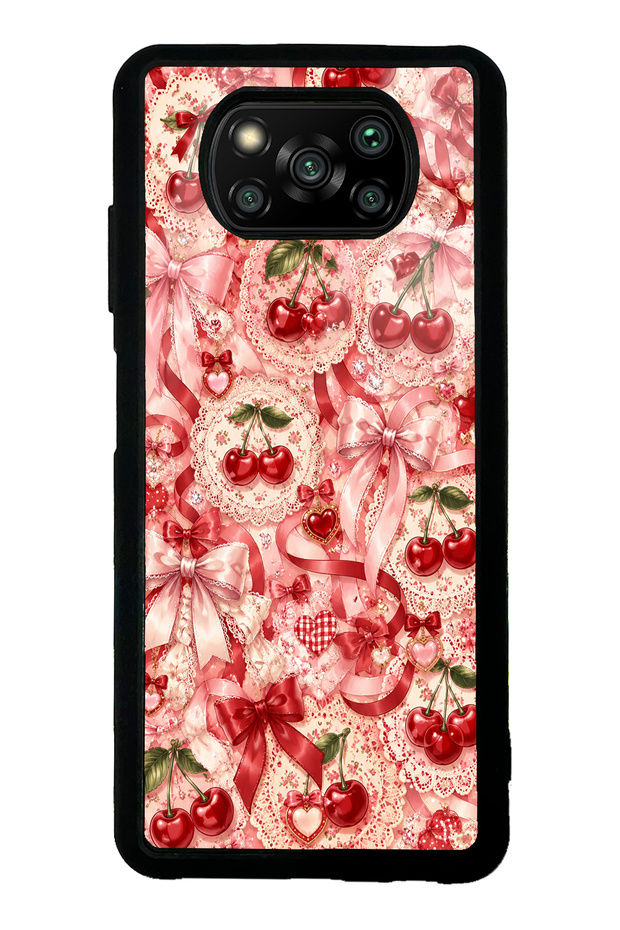 Xiaomi Poco X3 Glossy Phone Case with Cherry Lace Fantasy Design
