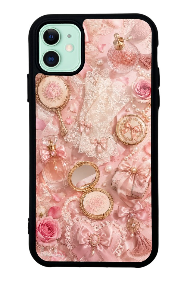 iPhone 11 Glossy Phone Case with Vintage Rose Vanity Design