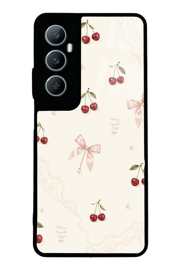 Realme C65 Glossy Phone Case with Cherry Pearl Lace Design