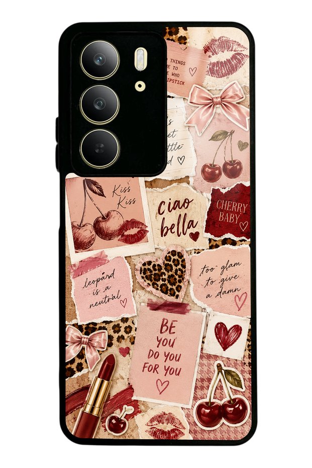 حافظة هاتف لامعة بتصميم Realme C75 Cherry Leopard Notes
