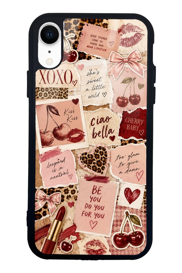 iPhone Xr Cherry Leopard Notes Design Glossy Phone Case