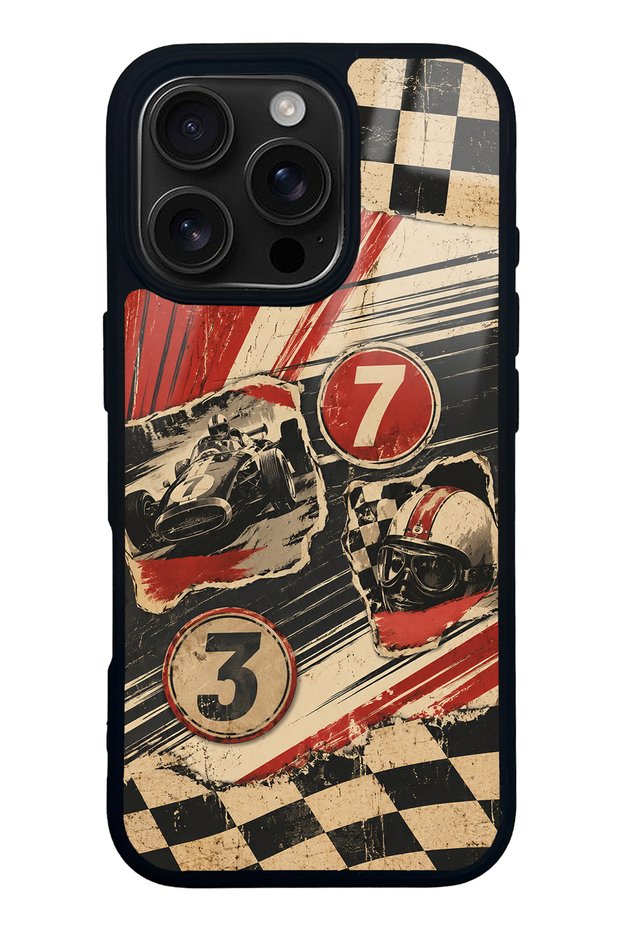 iPhone 16 Pro Retro Racing No. 7 Design Glossy Phone Cases