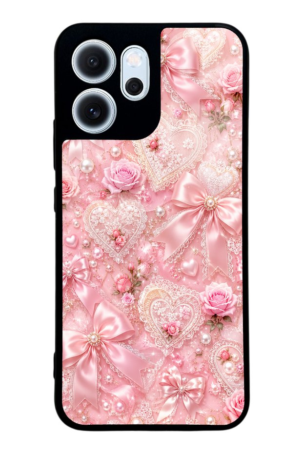 Oppo Reno 14F Pink Lace Romance Design Glossy Phone Case