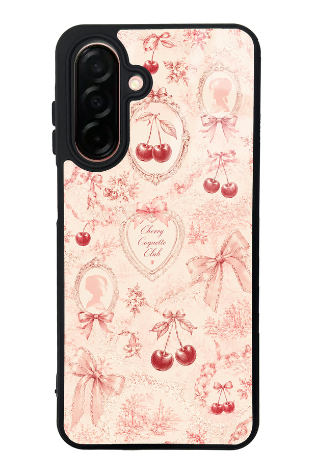 Samsung A26 Glossy Phone Case with Cherry Coquette Toile Design