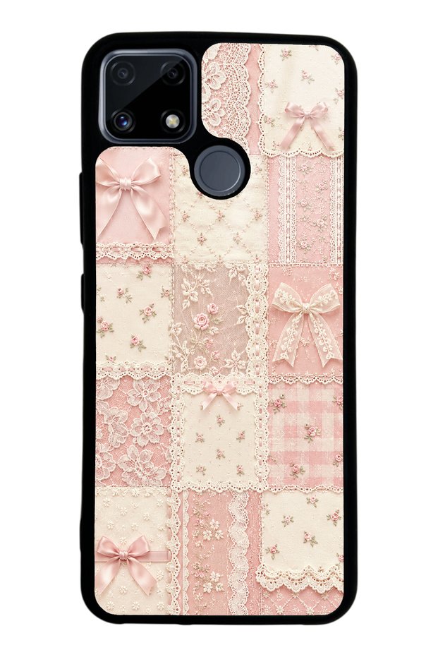 Realme C25 Glossy Phone Case with Pink Lace Patchwork Design