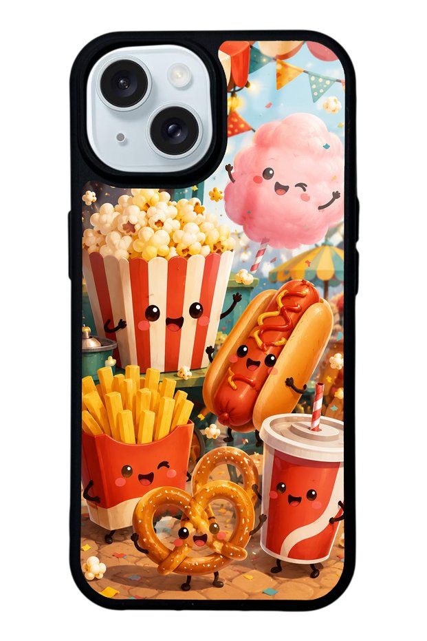 iPhone 15 Fun Food Party Design Glossy Phone Case