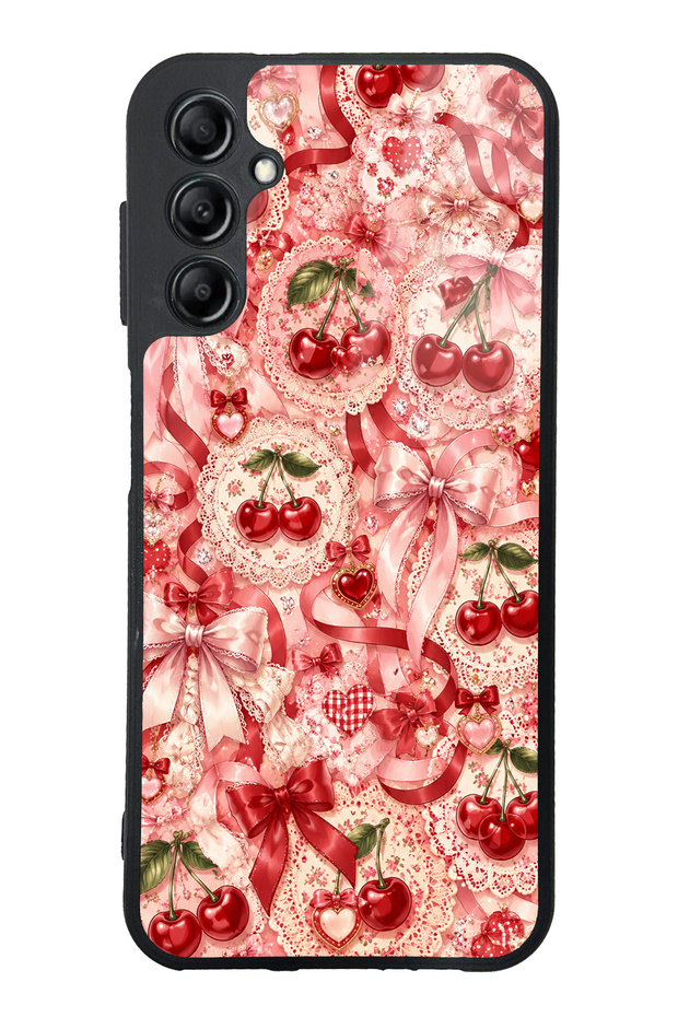 Samsung A14 Glossy Phone Case with Cherry Lace Fantasy Design