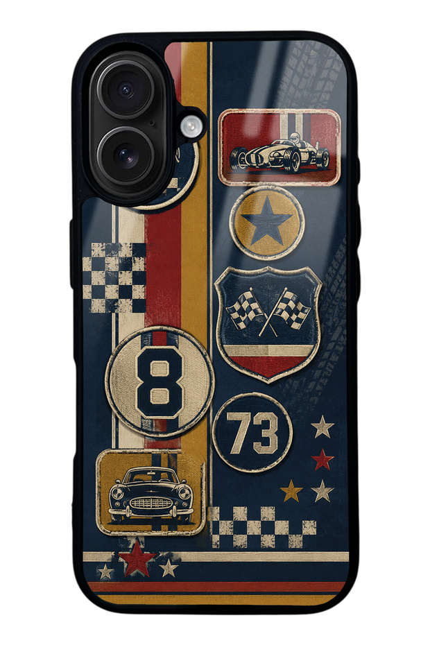 iPhone 16 Old School Racing Design Glossy Phone Case