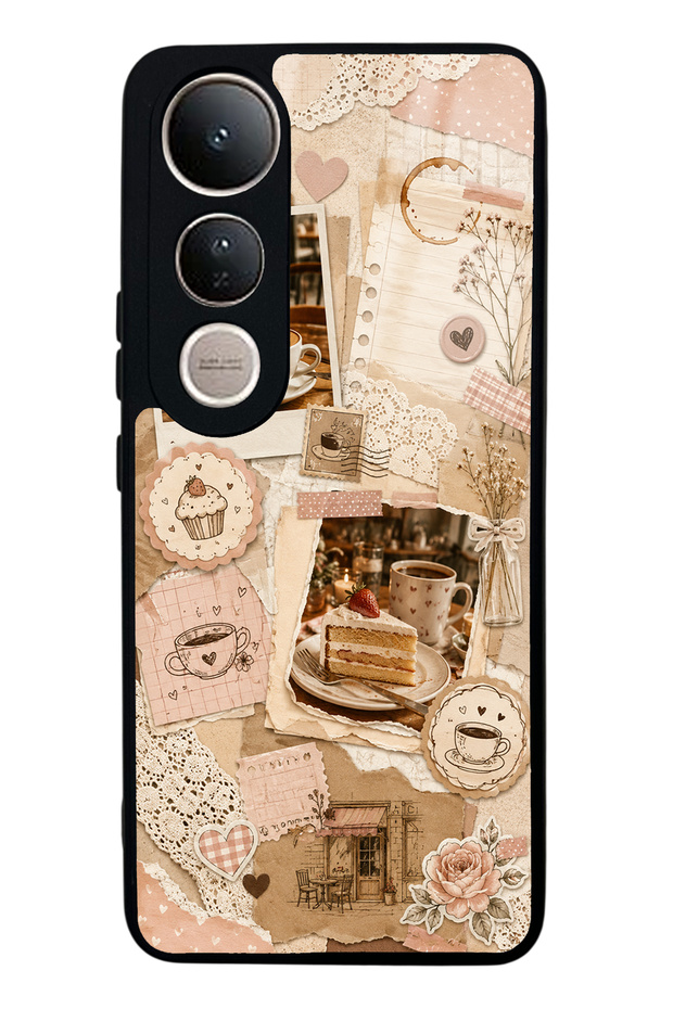 Vivo V50 Lite Glossy Phone Case with Café Love Letters Design