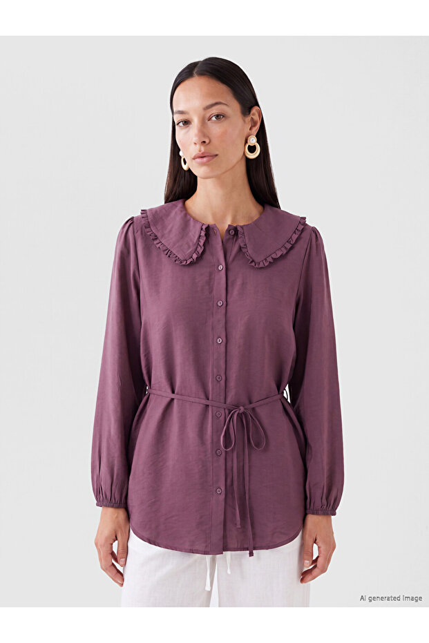 Peak New Season Plum Baby Collar Modal Blended Women's Shirt Tunic