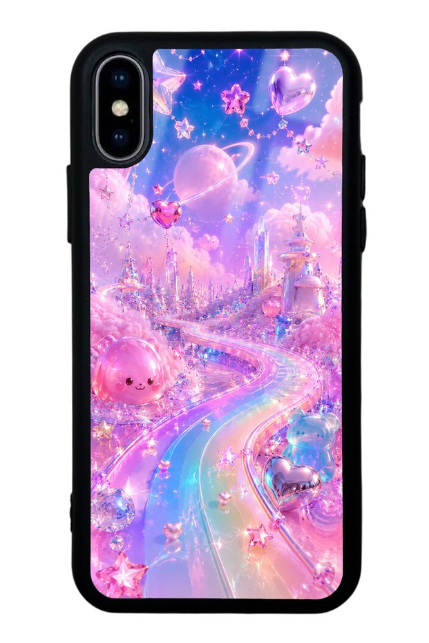 iPhone X Crystal Heart City Design Glossy Phone Case