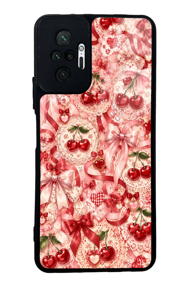 Xiaomi Redmi Note 10 Pro Glossy Phone Case with Cherry Lace Fantasy Design