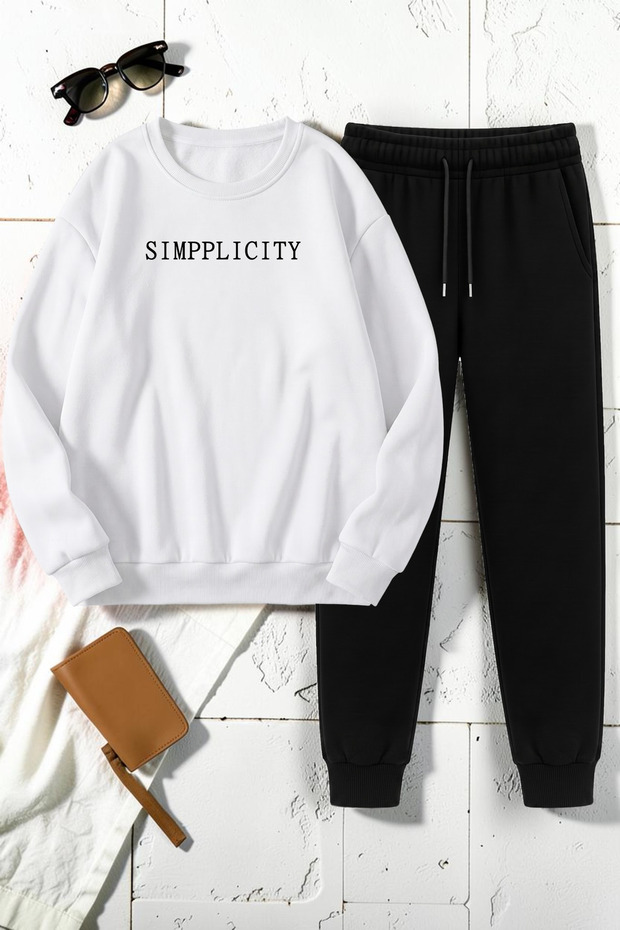 Unisex Simppli City Design Printed Crew Neck Sweatshirt - 2-Piece Tracksuit Set