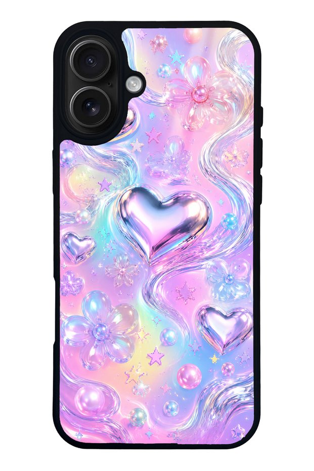 iPhone 16 Plus Iridescent Love Design Glossy Phone Case