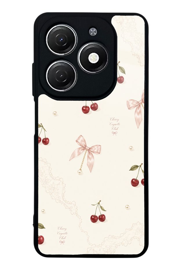 Tecno Spark 20 Glossy Phone Case with Cherry Pearl Lace Design