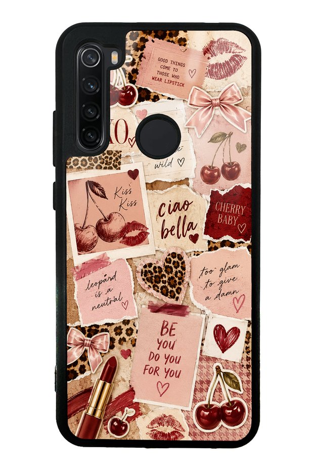 Xiaomi Redmi Note 8 Glossy Phone Case with Cherry Leopard Notes Design