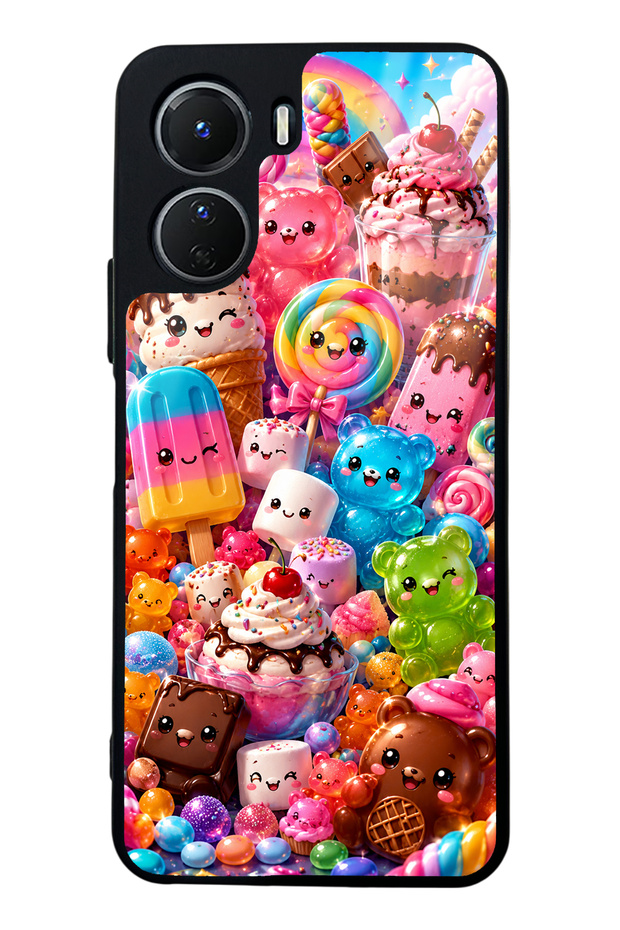 Vivo Y16 Glossy Phone Case with Kawaii Candy Party Design
