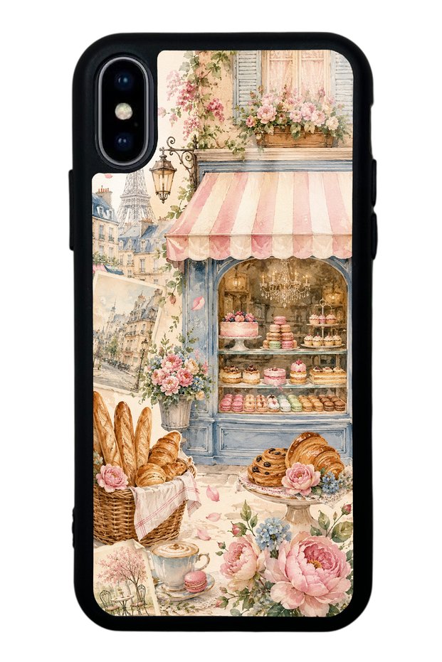 حافظة هاتف لامعة بتصميم Paris Café Bloom لهاتف iPhone X
