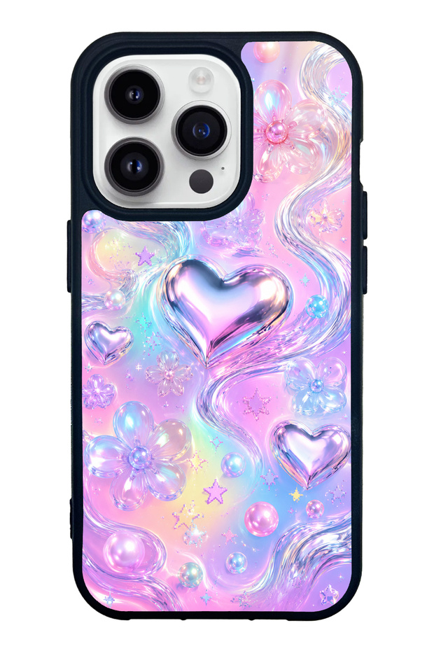 iPhone 14 Pro Iridescent Love Design Glossy Phone Case