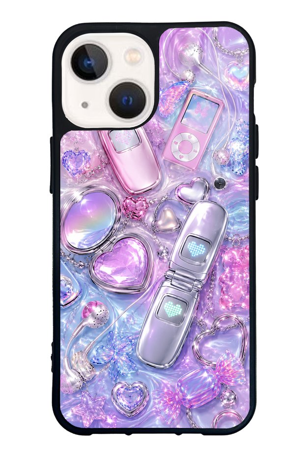 iPhone 13 Mini Chrome Heart Y2K Design Glossy Phone Case