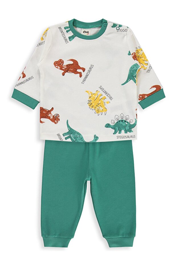 Dinosaur Printed 6-18 Months Pajama Set - Green