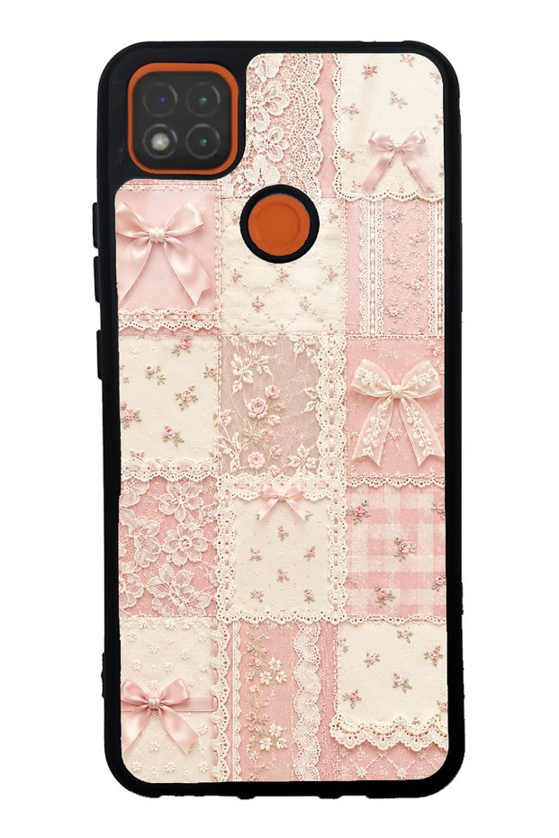 Xiaomi Redmi 9C Glossy Phone Case with Pink Lace Patchwork Design