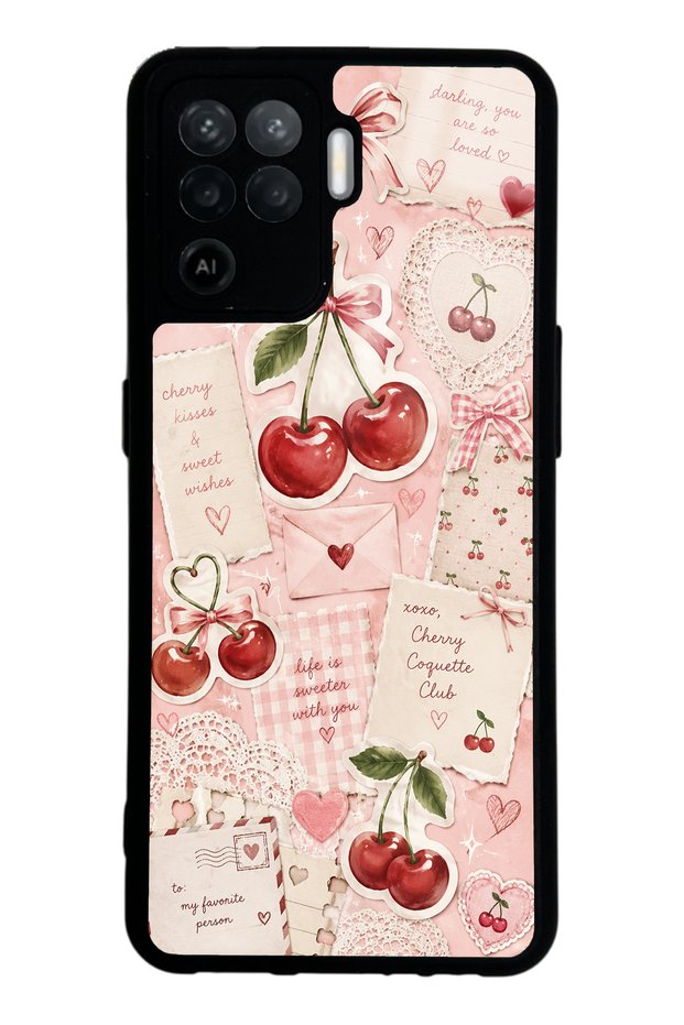 Oppo Reno 5 Lite Glossy Phone Case with Cherry Love Letters Design