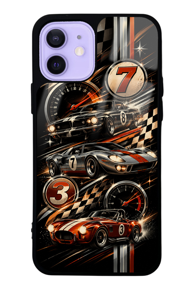 iPhone 12 Glossy Phone Case with Retro Speed Icons Design
