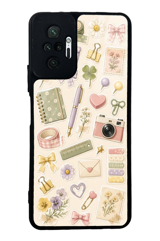 حافظة هاتف لامعة بتصميم ملاحظات الأزهار لهاتف Xiaomi Redmi Note 10 Pro