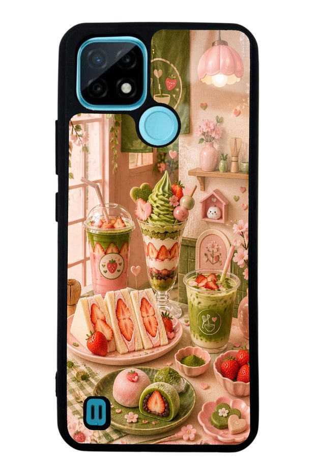 Realme C21 Glossy Phone Case with Berry Matcha Corner Design