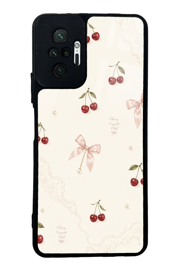Xiaomi Redmi Note 10 Pro Glossy Phone Case with Cherry Pearl Lace Design