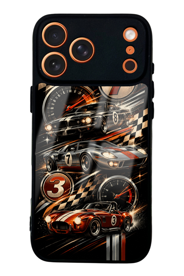 iPhone 17 Pro Max Glossy Phone Case with Retro Speed Icons Design