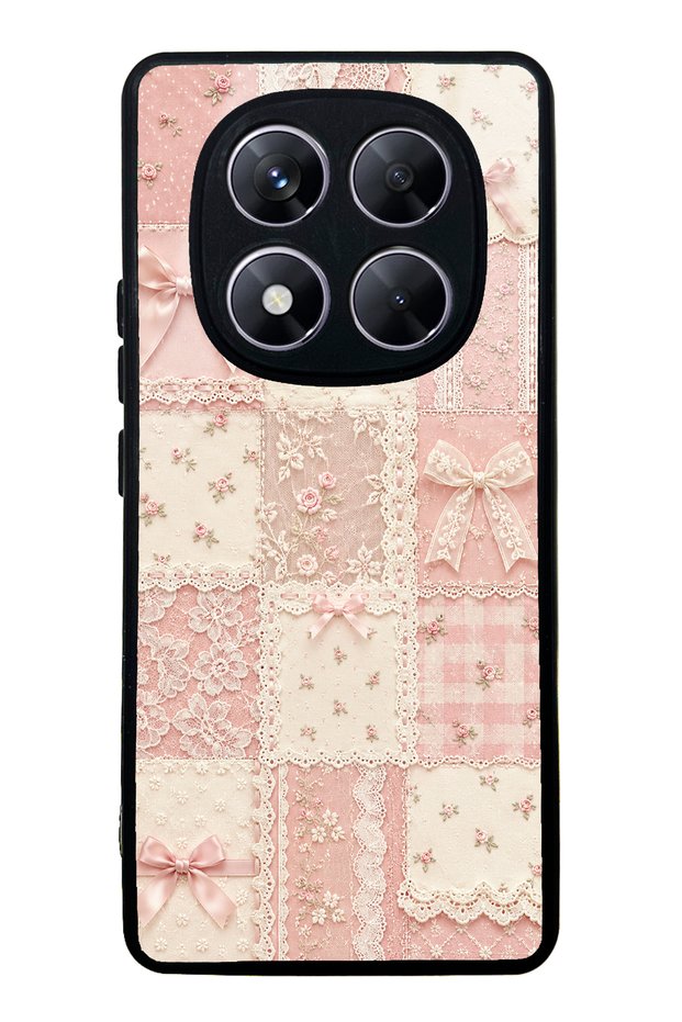 Xiaomi Redmi Note 14 Pro 5g Glossy Phone Case with Pink Lace Patchwork Design