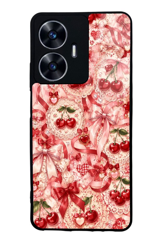Realme C55 Glossy Phone Case with Cherry Lace Fantasy Design