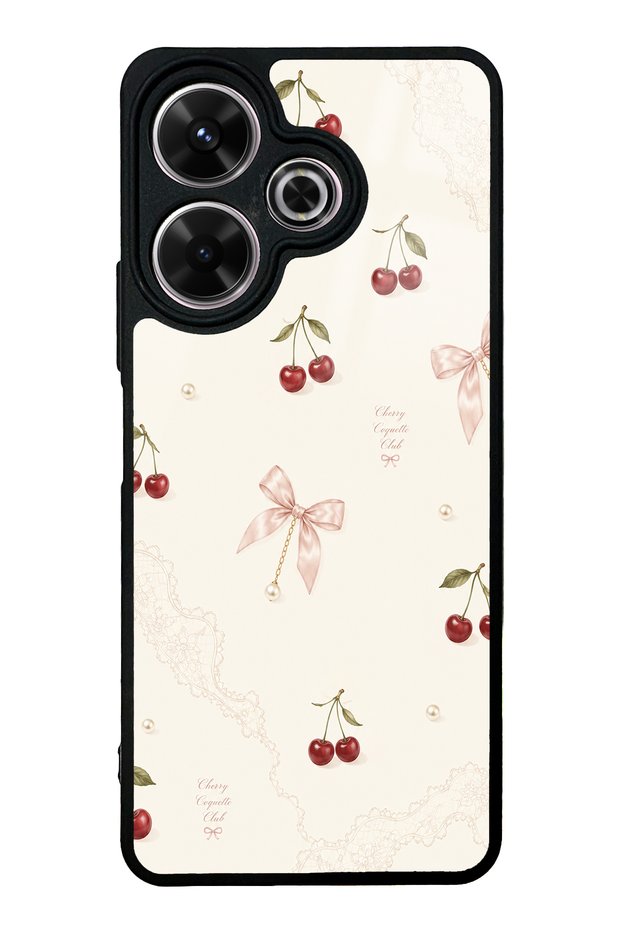Xiaomi Redmi 13 4g Glossy Phone Case with Cherry Pearl Lace Design