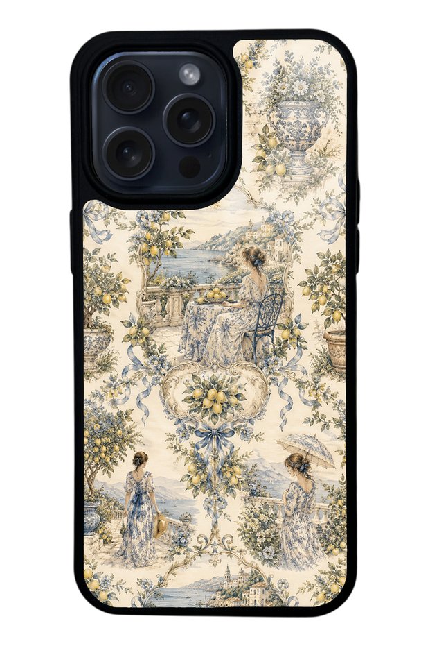 iPhone 15 Pro Max Glossy Phone Case with Positano Toile Design
