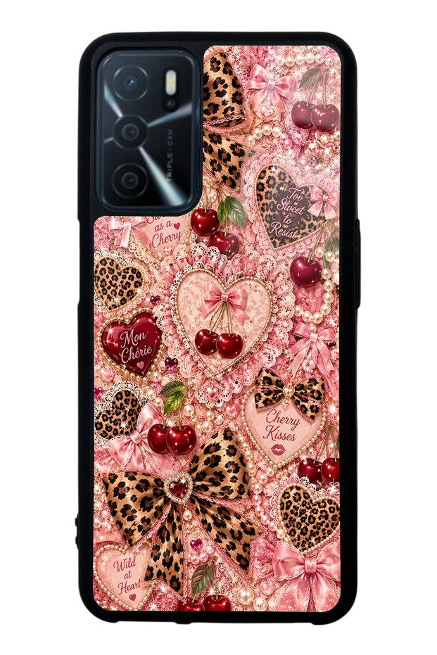 حافظة هاتف لامعة بتصميم Wild Cherry Coquette لهاتف Oppo A16