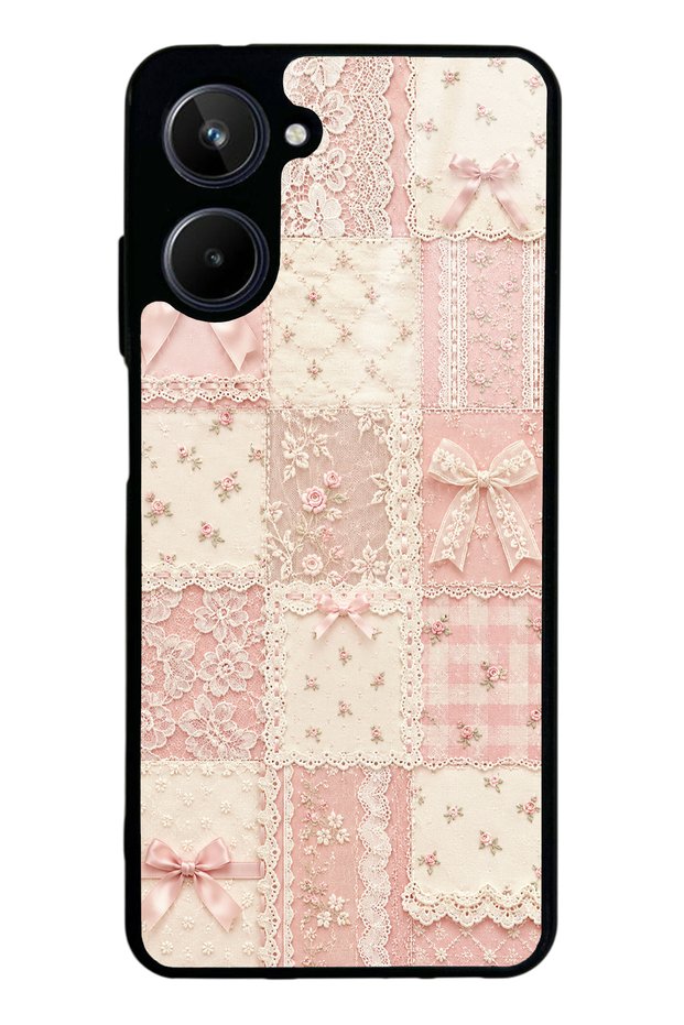 Realme 10 Glossy Phone Case with Pink Lace Patchwork Design