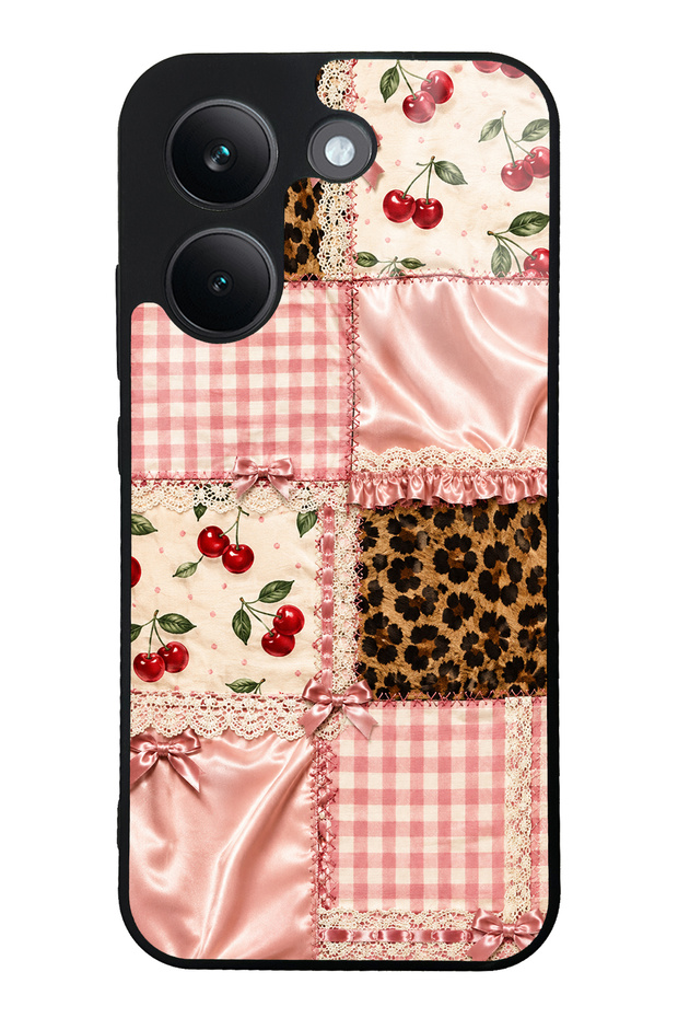 Xiaomi Poco X8 Pro Glossy Phone Case with Cherry Leopard Patchwork Design
