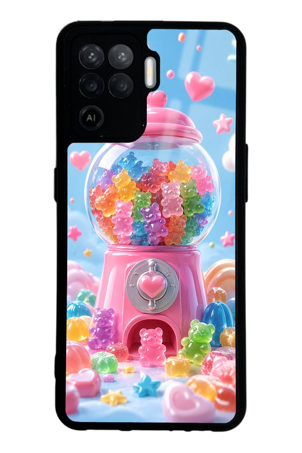 Oppo Reno 5 Lite Glossy Phone Case with Candy Bear Dream Design