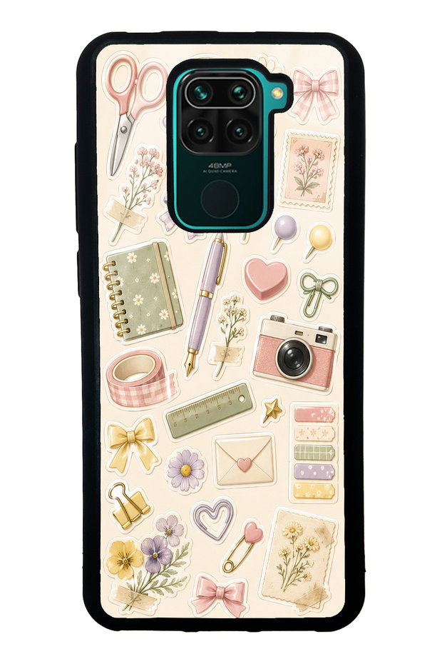 حافظة هاتف لامعة بتصميم ملاحظات الدراسة الزهرية لهاتف Xiaomi Redmi Note 9