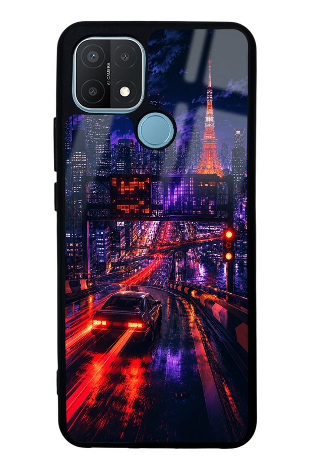 Oppo A15S Glossy Phone Case with Neon Tokyo Nights Design